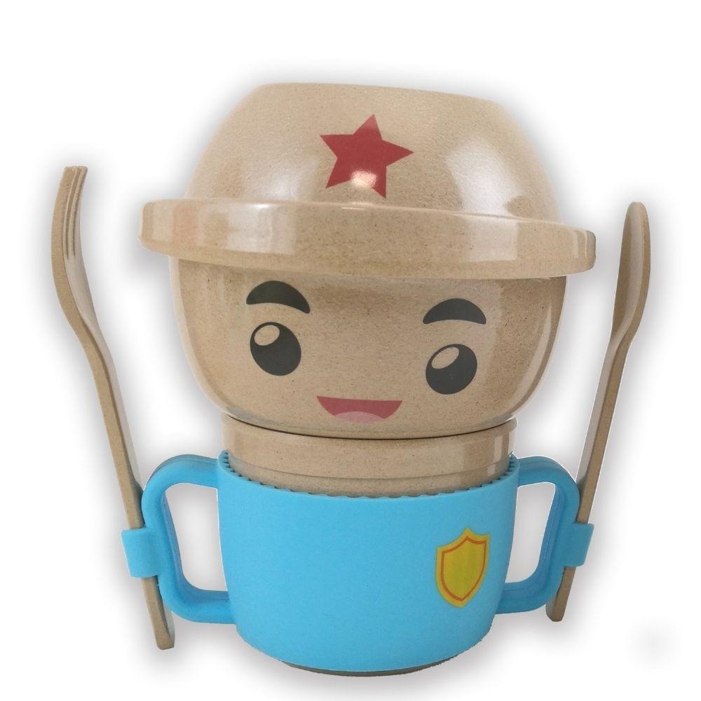 [Embalagem original em cartão do conjunto de refeição de 5 peças Husk's Baby, destacando o material biodegradável.]