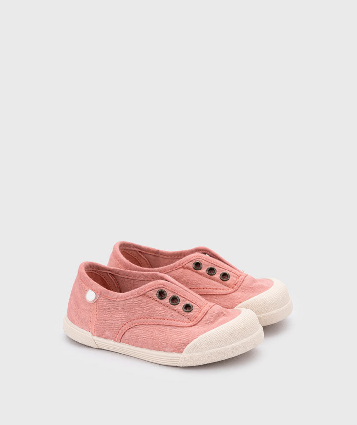 Sapatilhas Igor Barefoot em lona rosa com elásticos para bebé.