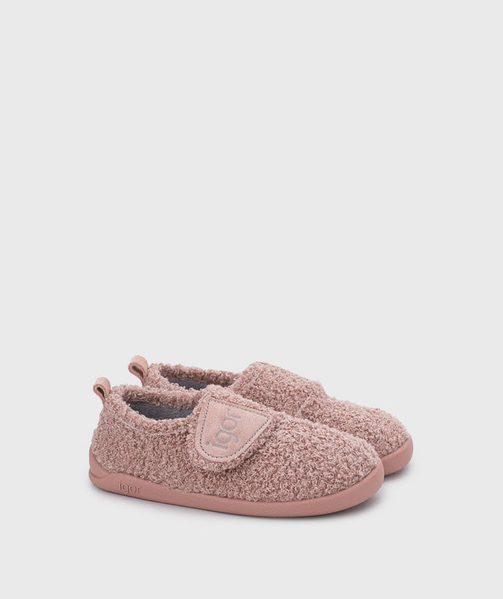 Pantufas barefoot Igor Junior Rizo Maquillaje em tecido atoalhado rosa suave com velcro