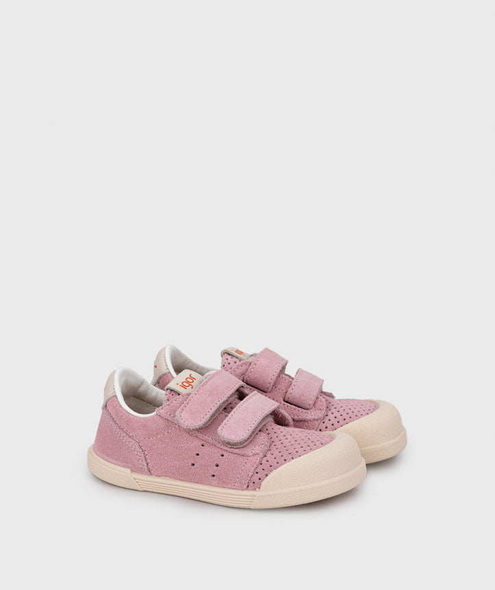 Sapatilhas barefoot Igor Fresh em rosa com fecho de velcro duplo.