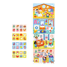 Ilustração completa dos Puzzles Casa da Banana Panda com as quatro divisões e as 32 peças adicionais de objetos.