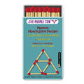 Embalagem azul turquesa do jogo magnético The Purple Cow Match Stick Puzzles, mostrando palitos com pontas vermelhas dispostos em forma de triângulo.