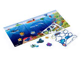 Cenário de jogo Miniland Magnético - Sea Mystery com fundo do mar e peças magnéticas removíveis.