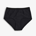 Imagem principal: Cueca preta ImseVimse para perdas urinárias, modelo hipster, vista frontal, tamanho L/44-46, em fundo neutro.