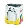 Caixa de embalagem da luz noturna de silicone InnoGio GIO Kitty MIDI em forma de gato, mostrando o design e as cores disponíveis.