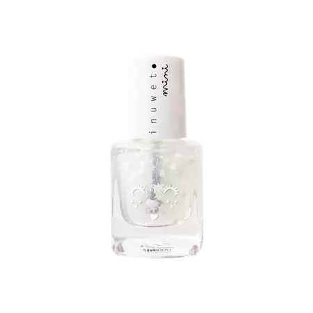Frasco de verniz de água Inuwet Mini transparente com glitter em forma de estrelas e design de rosto de unicórnio.