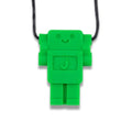 Colar mordedor Jellystone em forma de robô verde brilhante, com um sorriso gravado e a letra 'J', para crianças +3 anos.