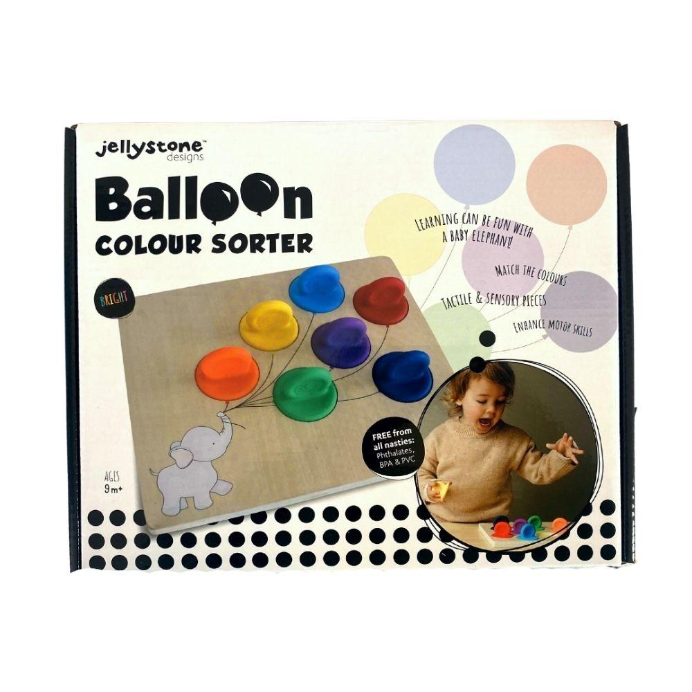 Embalagem do conjunto Jellystone Designs Balloon Colour Sorter Elefante com balões