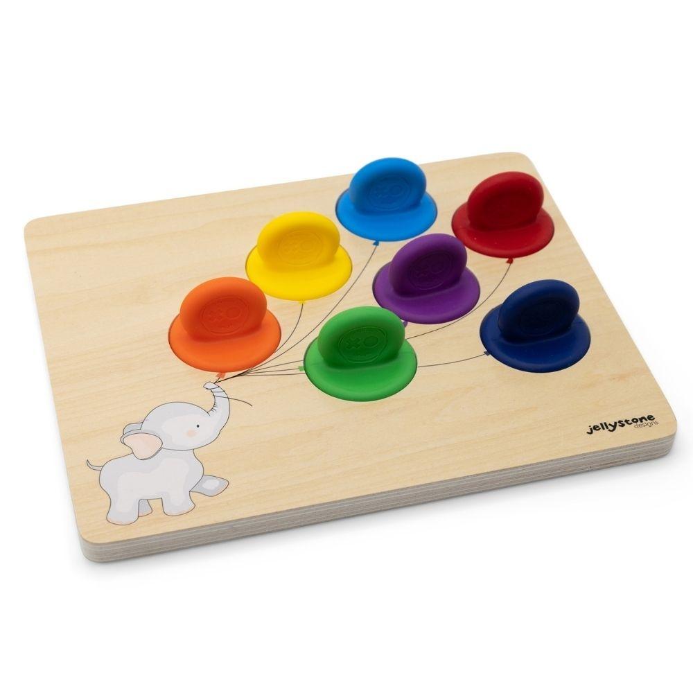 Conjunto de carimbos e classificador de cores Jellystone Designs Elefante com balões em madeira e silicone