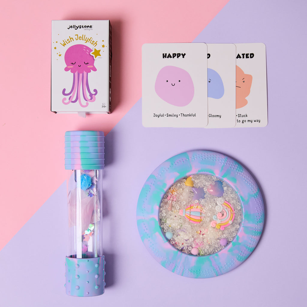 Maleta Sensorial Grandes Emoções Unicórnio Jellystone com garrafa da calma e acessórios para autorregulação