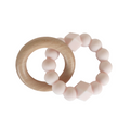 Jellystone Mordedor Moon Blush Pink, vista de cima mostrando anel de madeira e anel de silicone texturizado rosa.