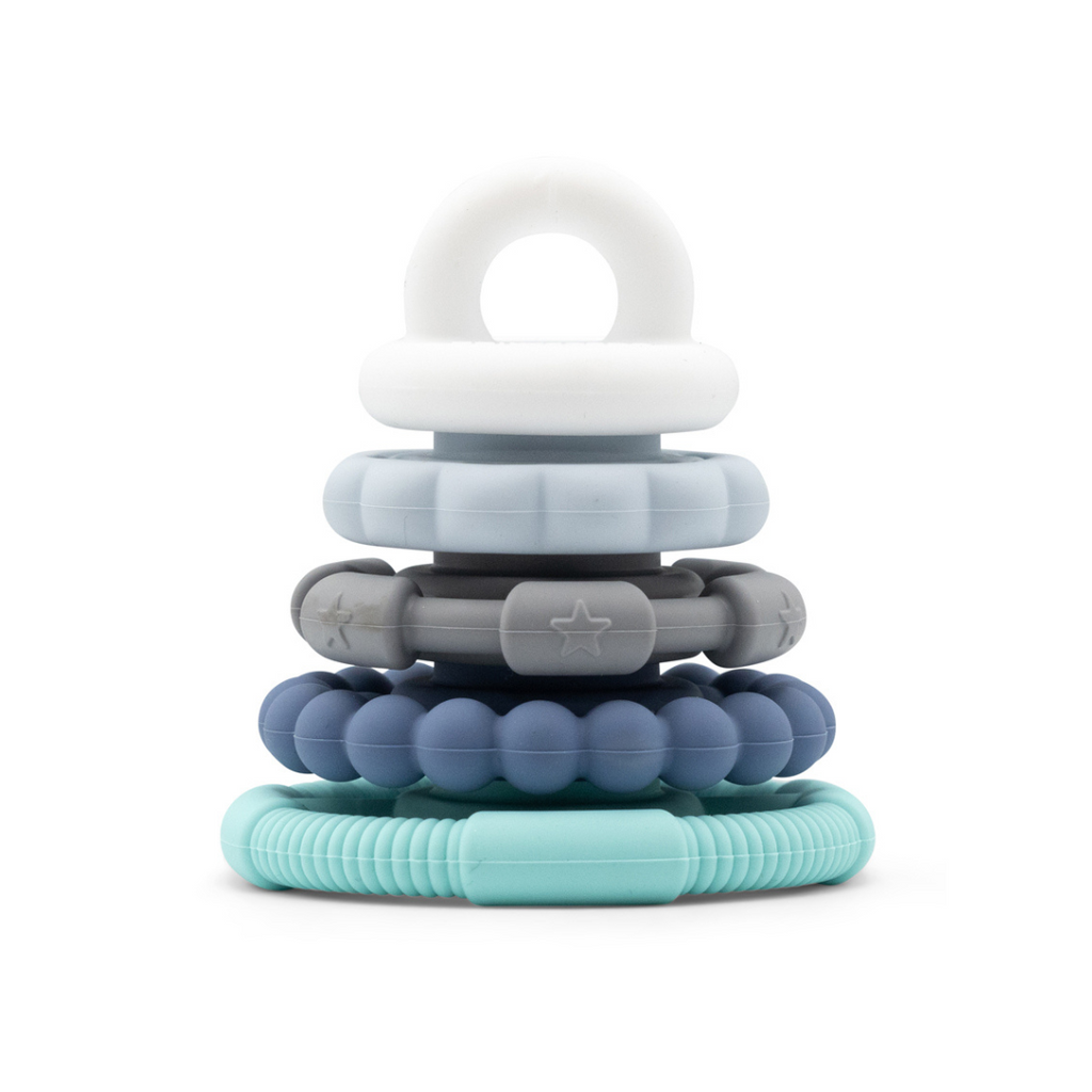 Pirâmide mordedor de empilhar Jellystone em silicone alimentar azul oceano