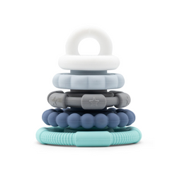 Pirâmide mordedor de empilhar Jellystone em silicone alimentar azul oceano