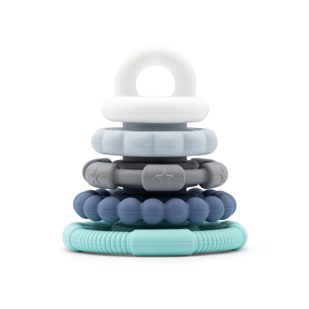 Pirâmide mordedor de empilhar Jellystone em silicone alimentar azul oceano