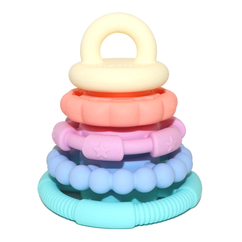 Piramide mordedor pastel Jellystone com cinco aneis empilhaveis em silicone macio