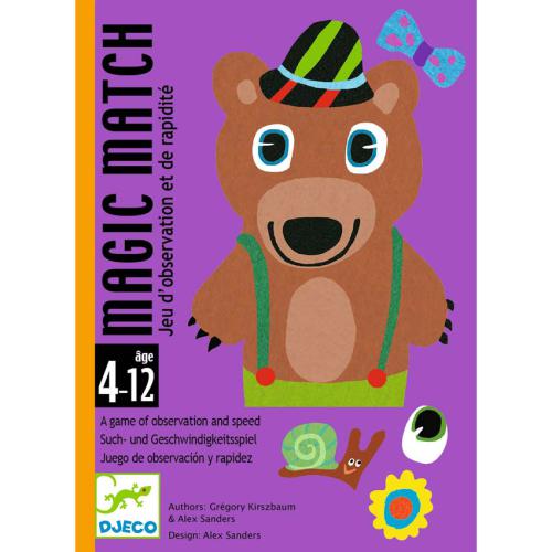 Embalagem do jogo de cartas Magic Match da Djeco com um urso ilustrado e indicação de idade 4-12 anos