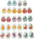 Todas as peças do jogo de memória Small Foot organizadas em pares, mostrando os diferentes tipos de dinossauros.
