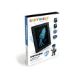 Embalagem do kit criativo KIDYNEON da KidyWolf com ilustração de foguetão luminoso e design moderno.