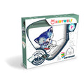Caixa do produto KidyWolf Prancha de Desenho Ilustrada c/luz, mostrando um lobo azul a desenhar com marcadores fluorescentes.