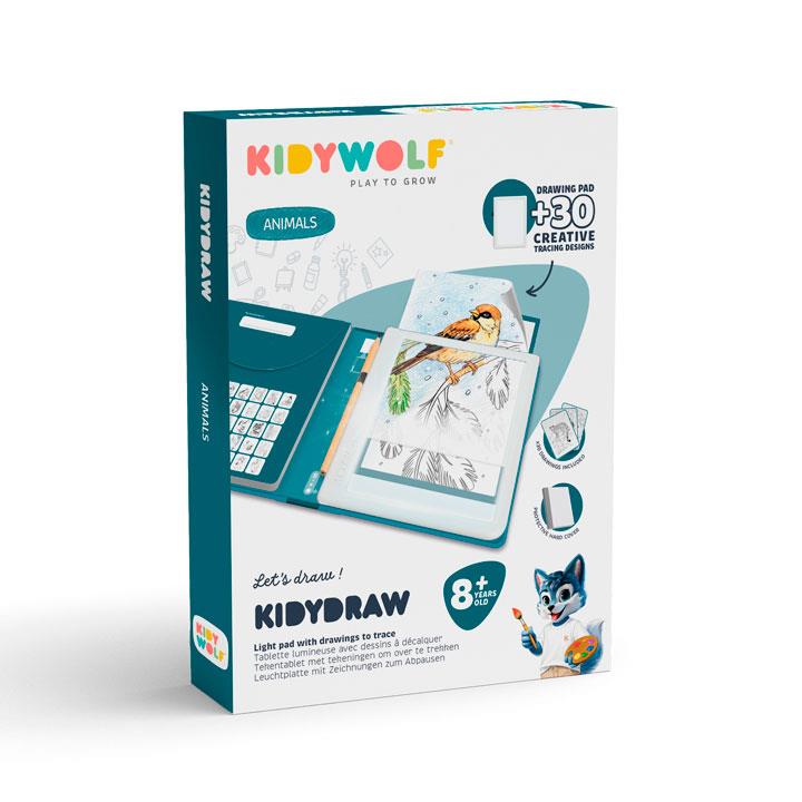 Prancha de desenho KidyWolf com luz azul e ilustrações