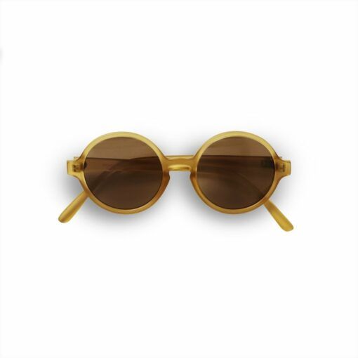 Óculos de sol Kietla para 6-16 anos, modelo redondo, armação castanha translúcida (Brown) e lentes escuras.