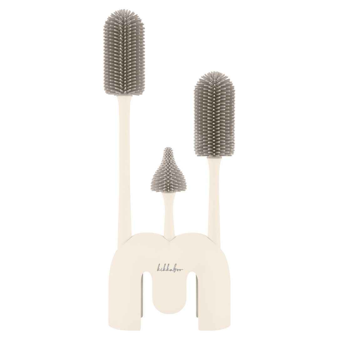 Kit de escovas de silicone para limpeza de biberões KikkaBoo com suporte