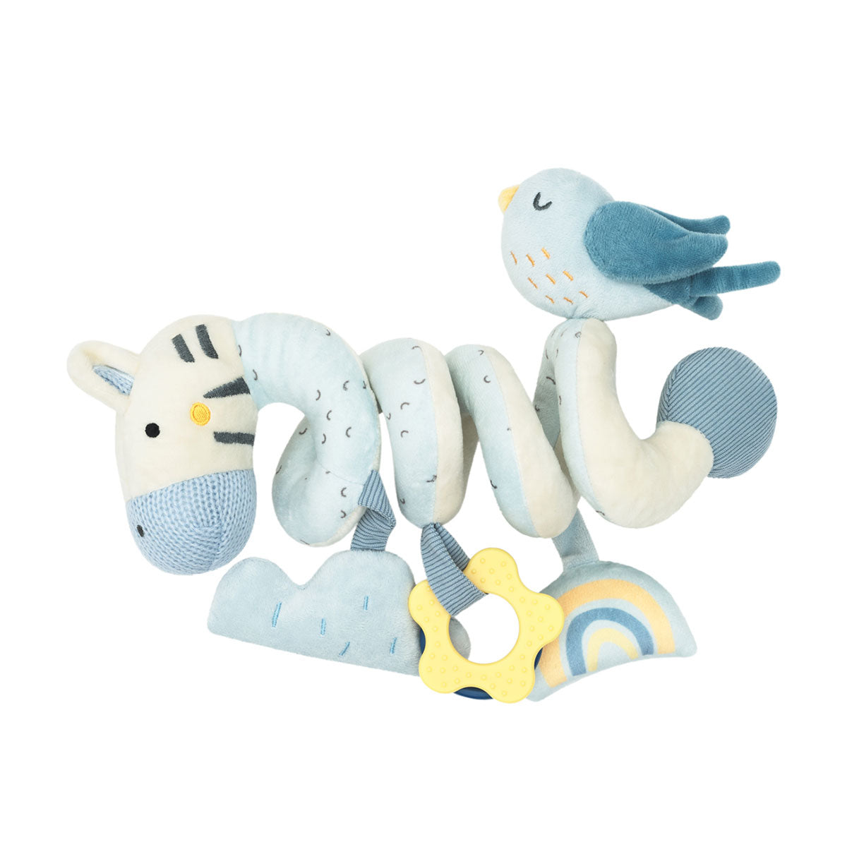 Brinquedo de atividades Kikkaboo Espiral Stripy Friends com zebra, pássaro, mordedor e arco-íris, para bebé.