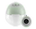 Bomba extratora de leite Kikkaboo Iris verde menta e transparente com comando remoto digital, mostrando os botões de controlo.