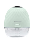Bomba extrator de leite Kikkaboo Winnie verde-água, com corpo texturizado e base coletora transparente com marcações de volume (oz/ml).