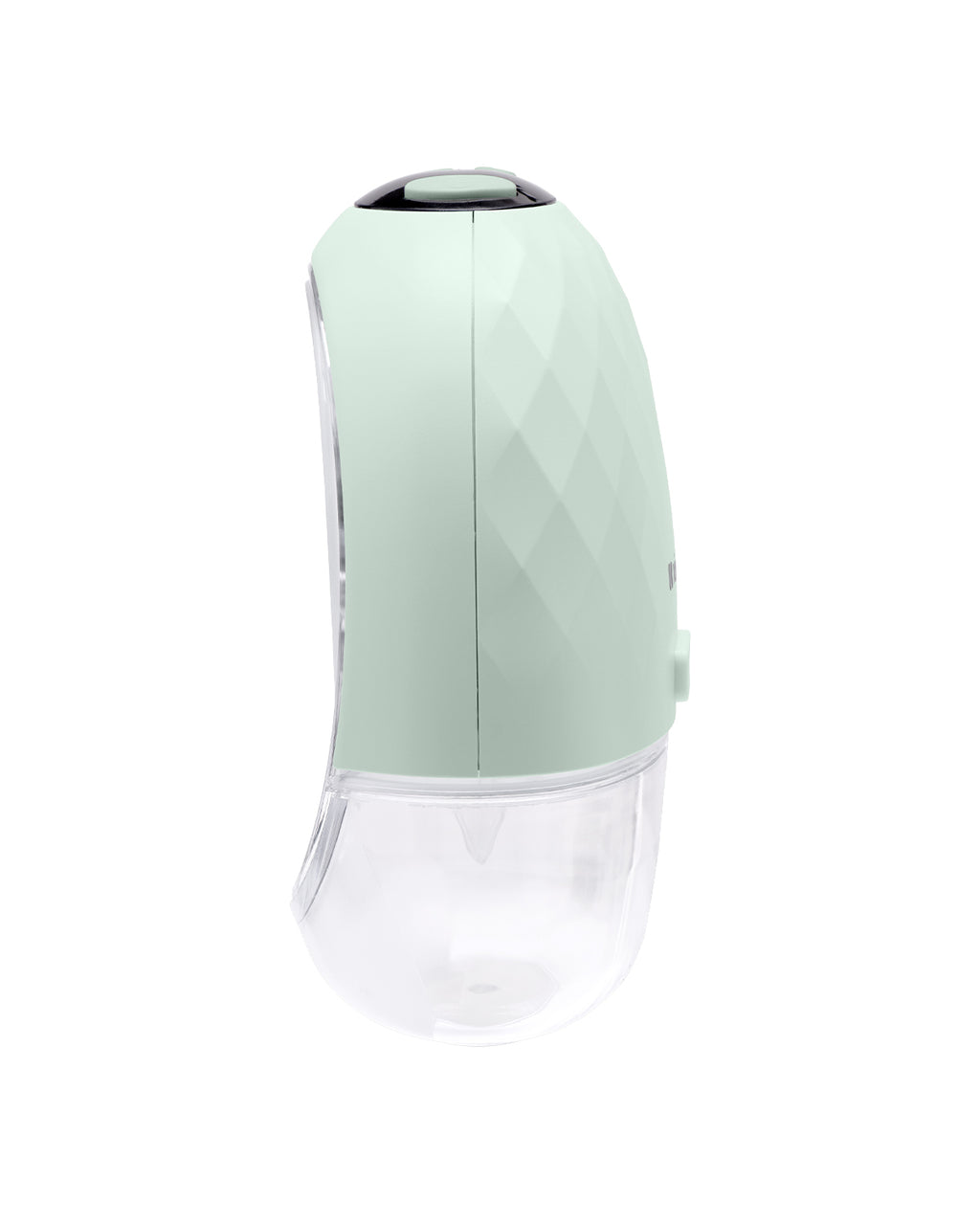 Vista lateral da bomba extratora de leite Kikkaboo Winnie, destacando o design compacto e ergonómico com o coletor transparente na parte inferior.