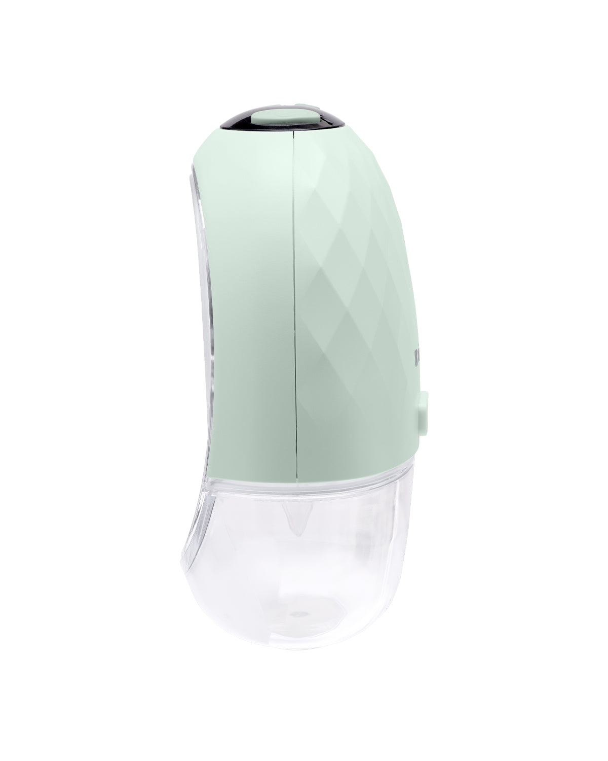 Vista lateral da bomba extratora de leite Kikkaboo Winnie, destacando o design compacto e ergonómico com o coletor transparente na parte inferior.