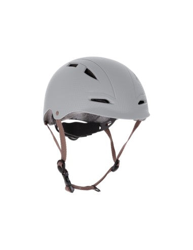 Capacete infantil Kikkaboo cinzento claro (46-56 cm) para 2-7 anos. Vista lateral do capacete de segurança.