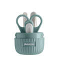 Conjunto de higiene de unhas Kikkaboo para bebé em verde menta com estojo aberto e quatro acessórios essenciais.