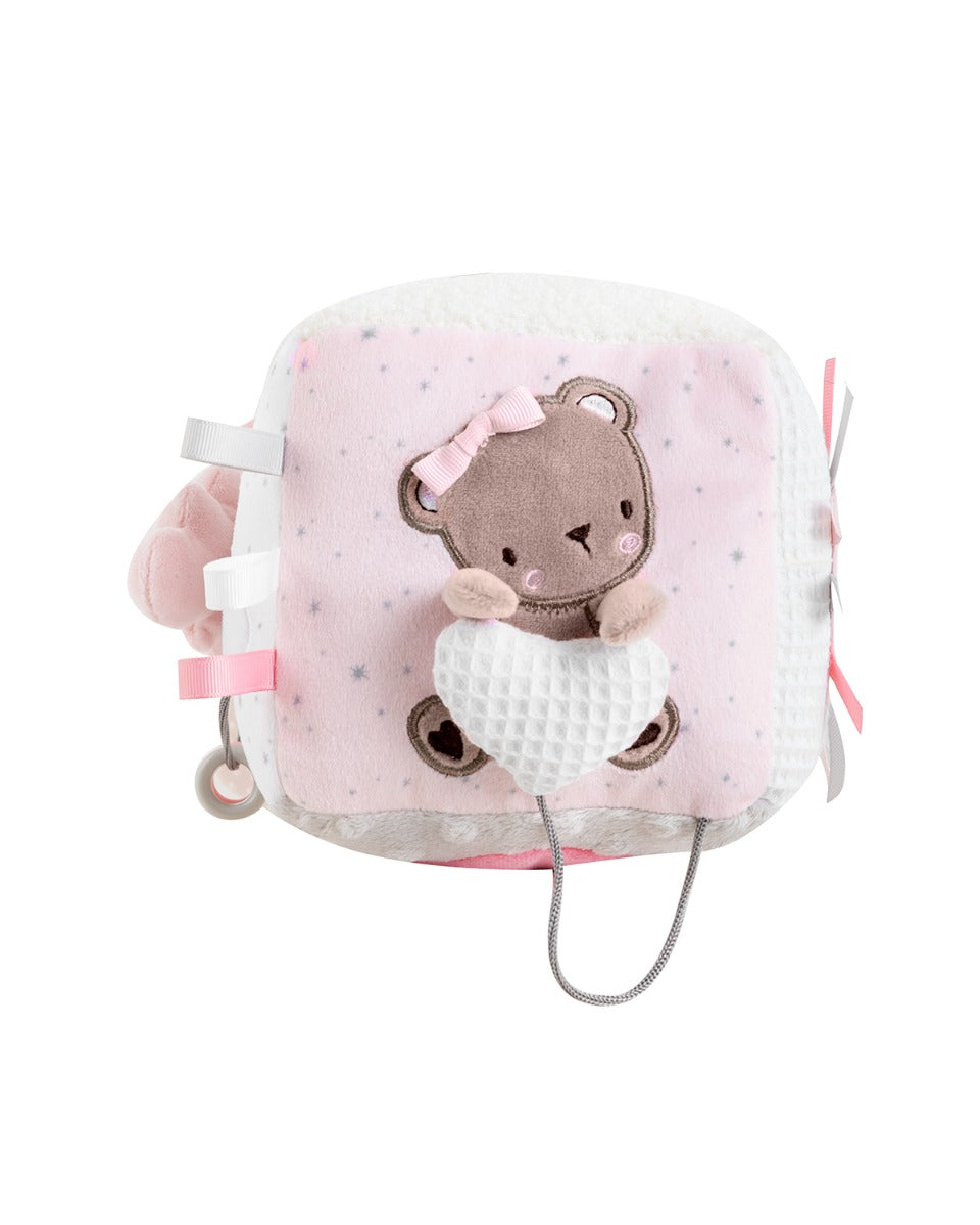 Cubo sensorial de peluche Kikkaboo Dream Big rosa com atividades para bebé
