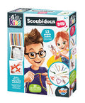 Caixa do kit de artesanato Scoubidous DIY da Buki, mostrando o título, a indicação de 12 projetos e ilustrações de crianças a tecer os cordões.