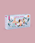 Kit de cartas "The Happy Gang - Famílias Felizes" em caixa ilustrada, com famílias e flores, para momentos de conexão.