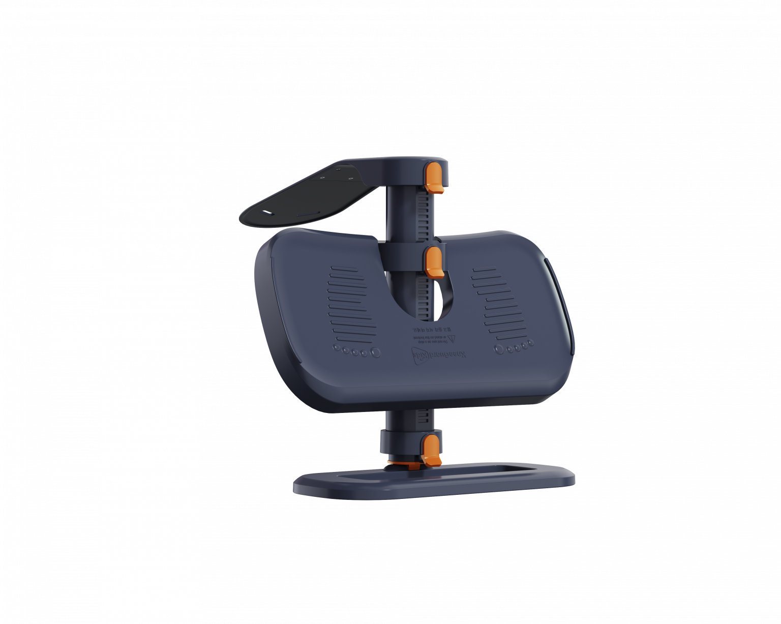 Apoio para pés KneeGuard 4 ajustado com a plataforma inclinada para cima, mostrando o design ergonómico para suporte das pernas da criança.