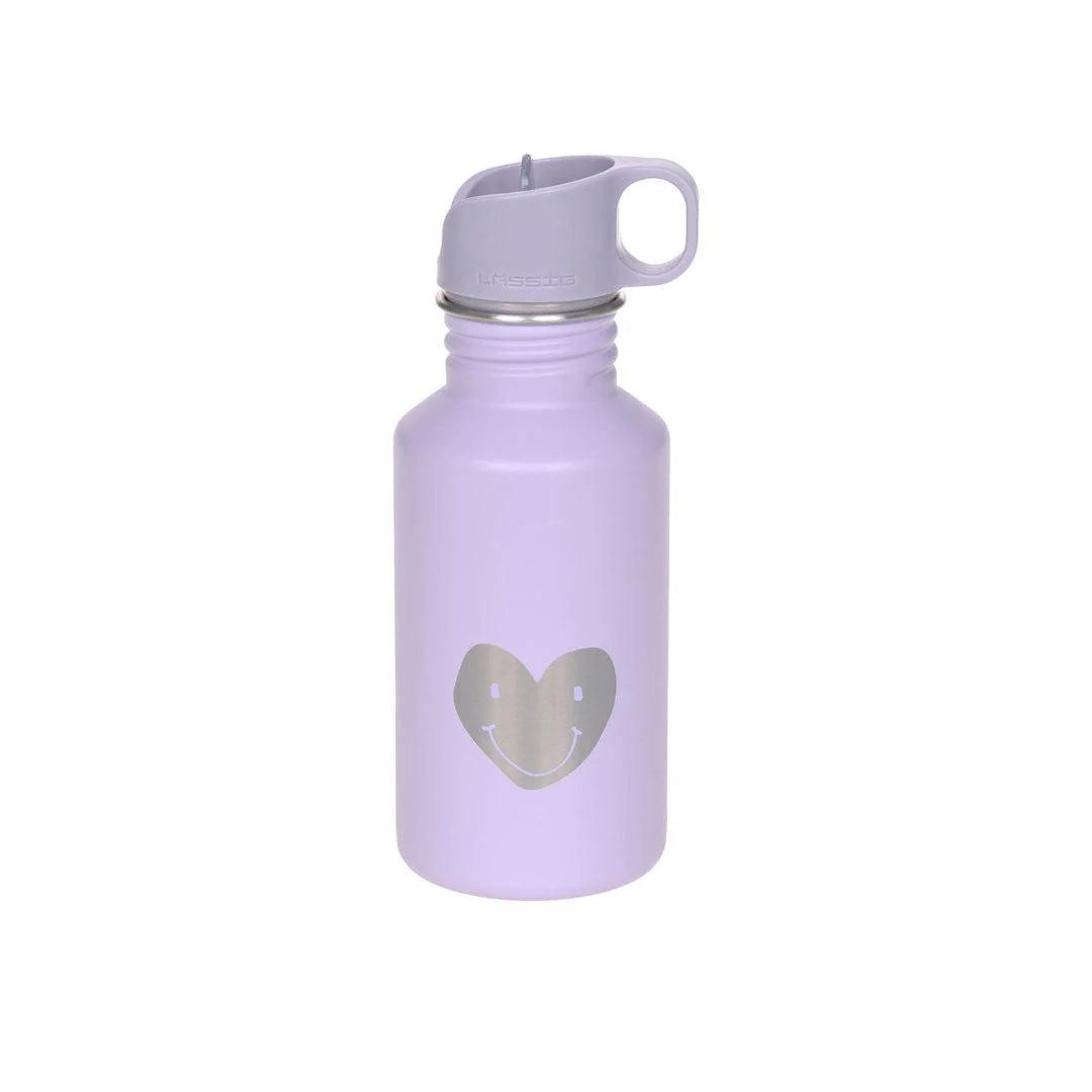 Garrafa de aço inox Lassig Heart Lilac de 500ml com design ergonómico e tampa desportiva.
