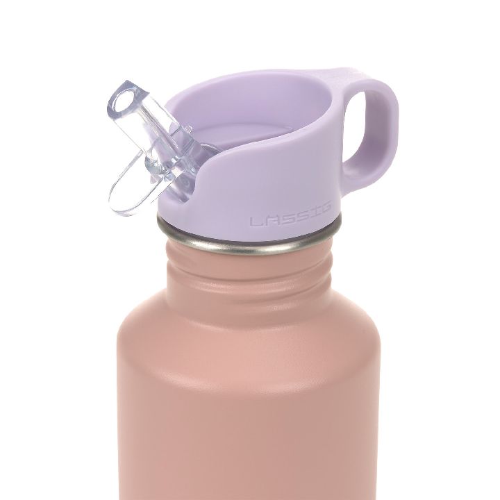 Garrafa de aço inoxidável Lassig de 500ml em tons de rosa e lilás.