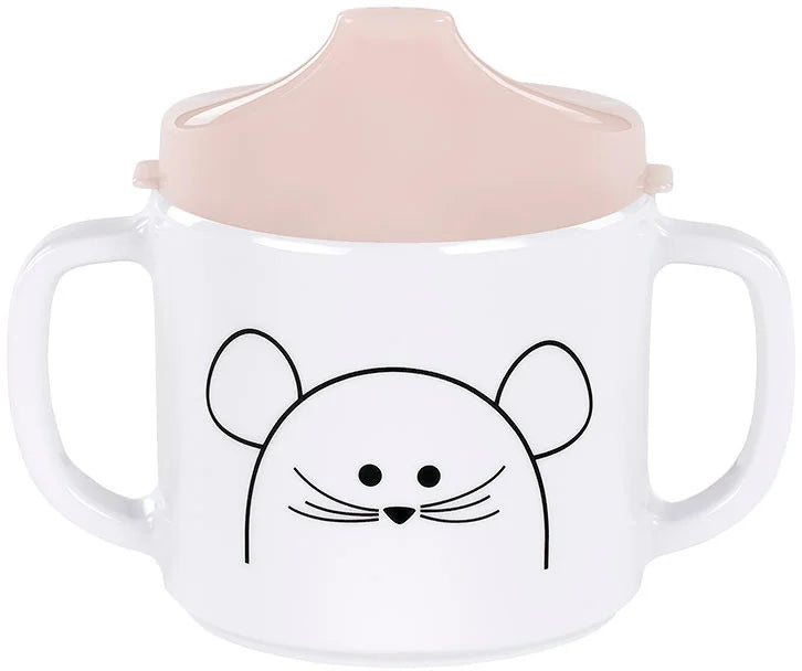 Copo Lassig aprendizagem com asas Mouse, bico rosa, design de rato e bebé a beber.
