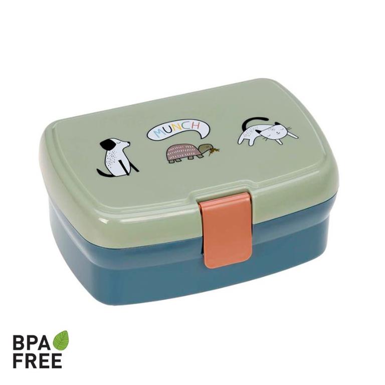Lancheira Lassig Happy Prints com divisória amovível em tons suaves para crianças.