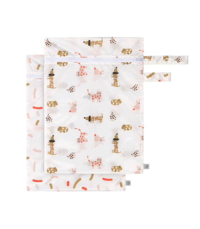 Comparação visual dos dois sacos reutilizáveis Lassig lado a lado, destacando os diferentes padrões de estampas disponíveis no pacote.