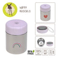 Termo para alimentos Lassig 315ml Heart Lavender em aço inoxidável com design de coração e arco-íris.