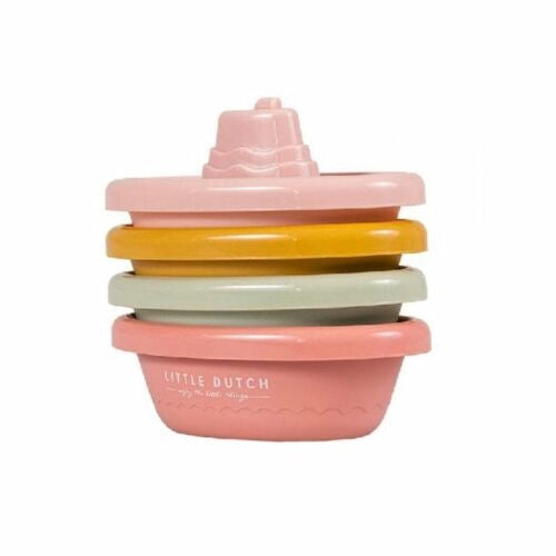 Conjunto empilhado dos 4 barcos Little Dutch em tons de rosa, amarelo e verde pastel.