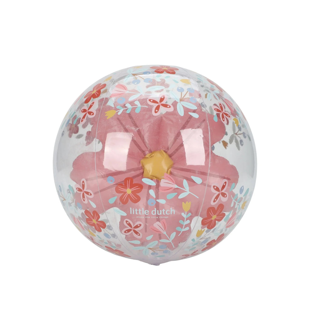 Bola de praia 3D Little Dutch com design floral e flor cor-de-rosa no interior.