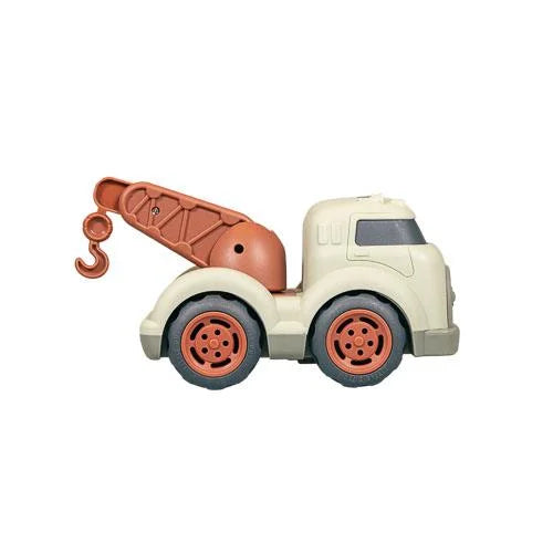 Camião de reboque Little Dutch de cor creme e castanho, com guincho e gancho, em fundo branco.