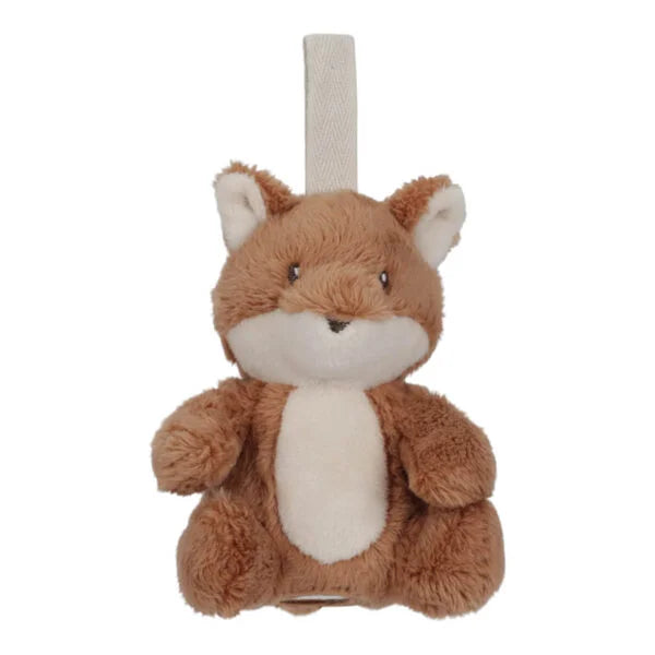 Brinquedo de peluche em forma de raposa castanha e branca para pendurar no ginásio de atividades Little Dutch.