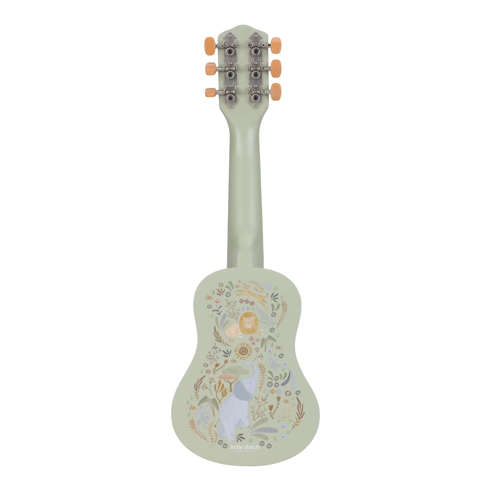 Pormenor das seis cordas e das cravelhas da guitarra Little Dutch