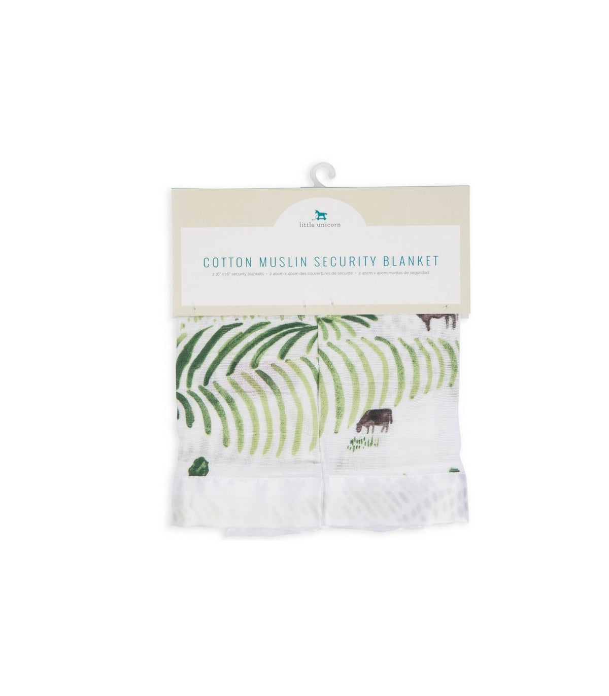 Conjunto de 2 fraldas de muselina Little Unicorn 40x40cm com padrão Rolling Hills (montanhas e nuvens) em tons neutros, dobradas.