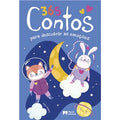Capa do livro "365 Contos para descobrir as emoções" da Porto Editora, com ilustração de um coelho e uma raposa astronautas no espaço junto a uma lua amarela.